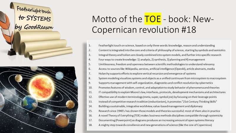 TOE – book: Motto with 18 essential purposes